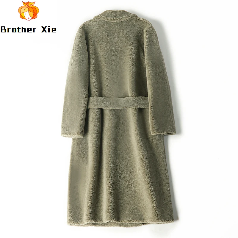 

Winter 2020 New Granular Velvet Overcoat Sheep Leather And Wool Coat Square Collar Slim Lady Abrigo Mujer Fashion Belt Long Coat