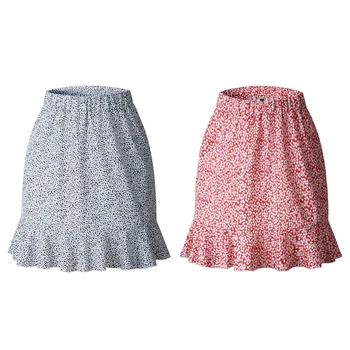 

Summer Womens Dots Printed Mini Skirt Shorts Beach Ruffle Skirt