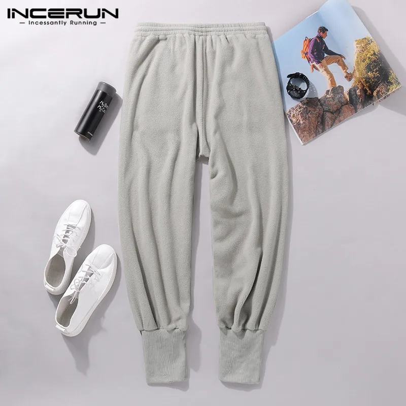 INCERUN, мужские шаровары, штаны для бега, одноцветные, флисовые, свободные, зимние, стильные, брюки для мужчин, на завязках, уличная одежда, повседневные, Pantalones Hombre