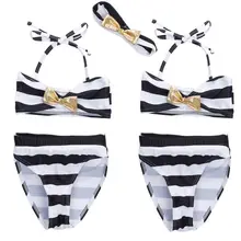 Милый детский комплект бикини для девочек, купальный костюм в полоску с треугольным бантом, купальный костюм, купальник, пляжная одежда принцессы