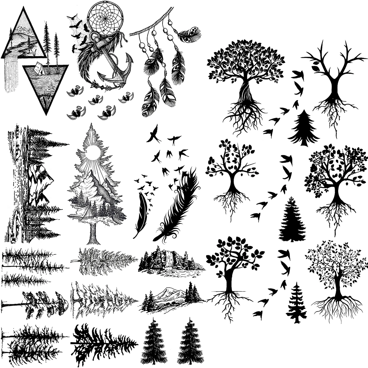 Petit Tatouage Arbre De Vie Femme Faux Tatouages Temporaires, Arbre De Vie, Oiseau Volant, Pour Femmes  Adultes, Attrape-rêve, Plume, Autocollant De Cou, Corps - Temporaire  Tatouages - AliExpress