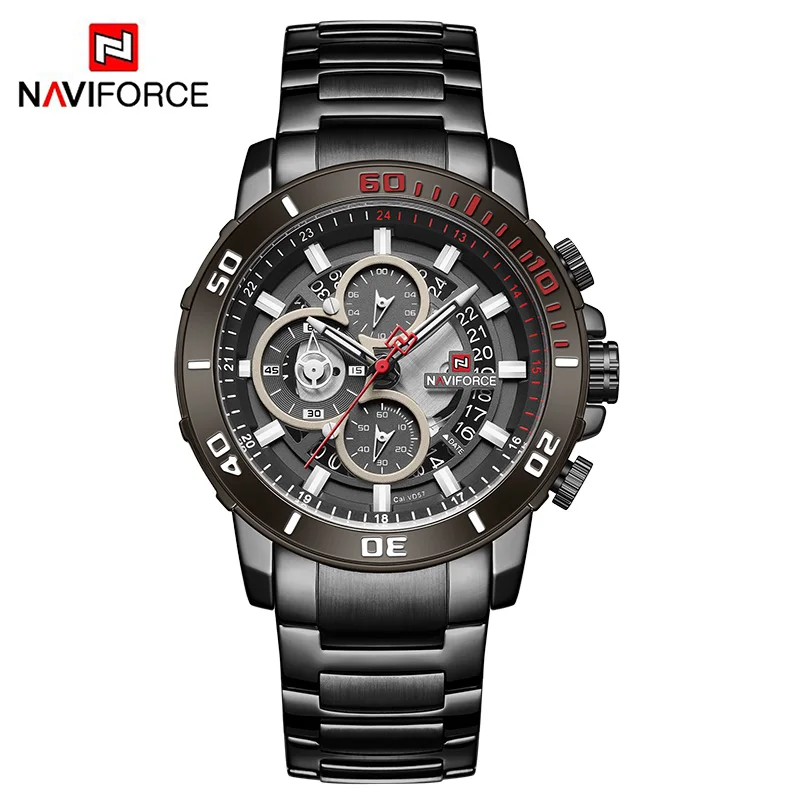 black NAVIFORCE, новинка, мужские часы из нержавеющей стали, Топ бренд, роскошные спортивные кварцевые часы с хронографом для мужчин, Relogio Masculino - Цвет: black