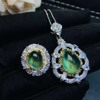

Real Natural Prehnite jewelry set Natural Real Prehnite 925 sterling silver 1pc pendant,1pc ring