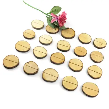 

20pcs Rustic Wooden Stump Place Card Holder Number Name Menu Stand Picture Clip 19QB