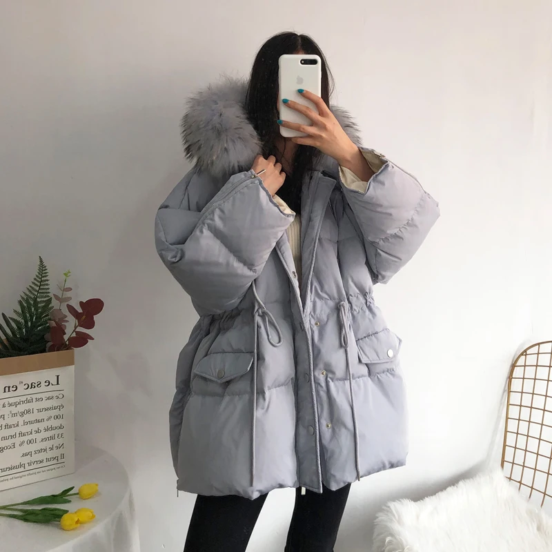 Janveny Big Natural Raccoon Fur Hooded 2020 Korean