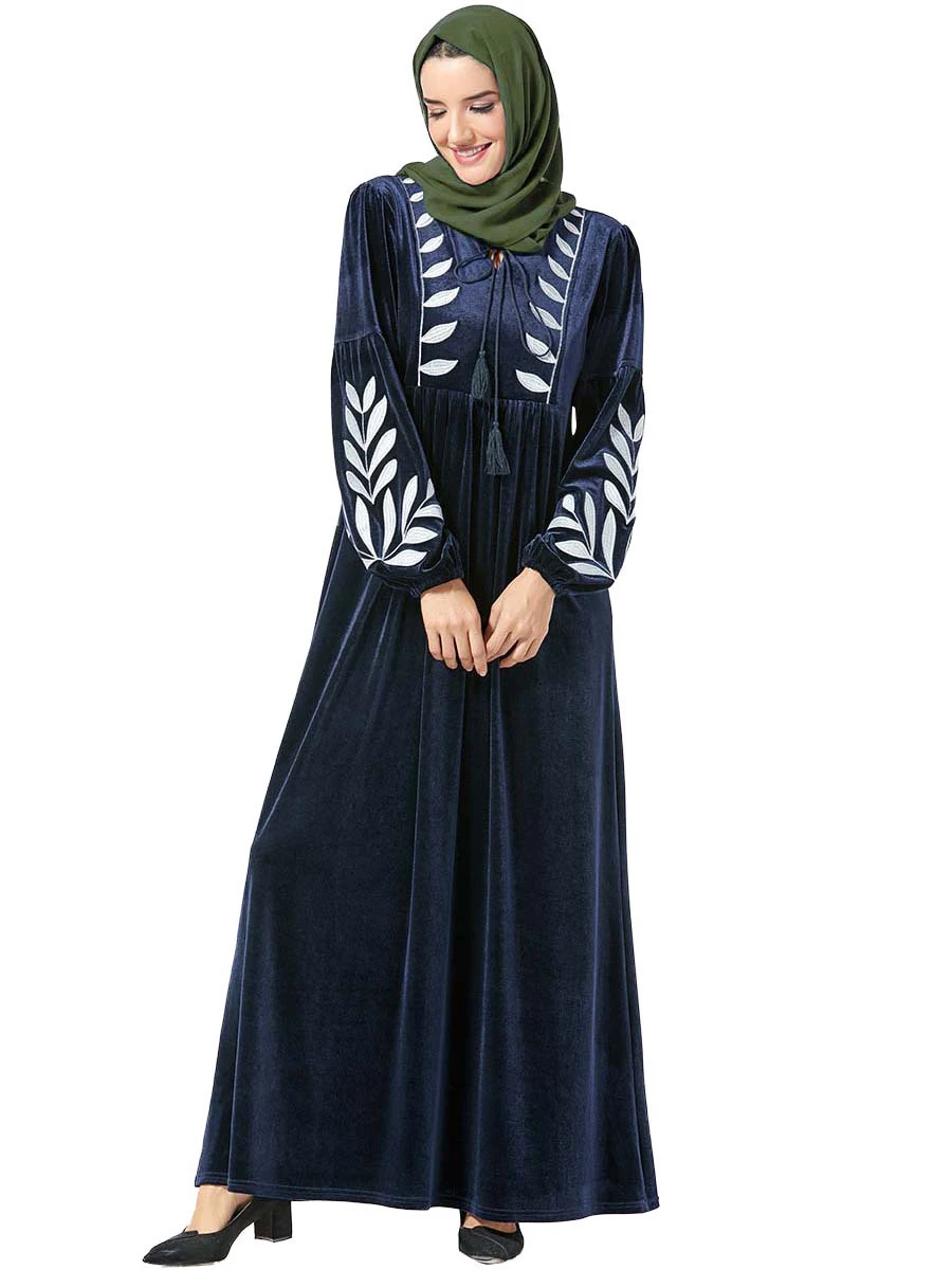 Винтажное Макси-платье abaya в Дубае, бархатное мусульманское женское кафтан с вышивкой, исламское коктейльное платье для вечеринки, арабское платье, кафтан Рамадан