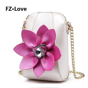 

Diamonds Small Crossbody Cell Phone Purse 3D Flower PU Leather Mini Cellphone Bags for Women Ladies Wallet with Chain Handbags