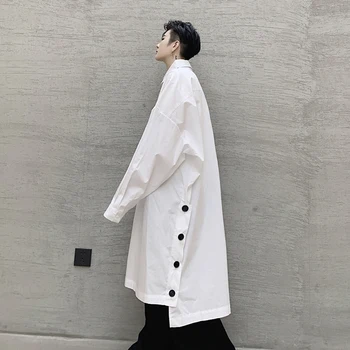 

EWQ / men and women's wear tide new Side Vent Button Design Long shirt Loose hit color Tide Overknee large size tops 2020 9Y996