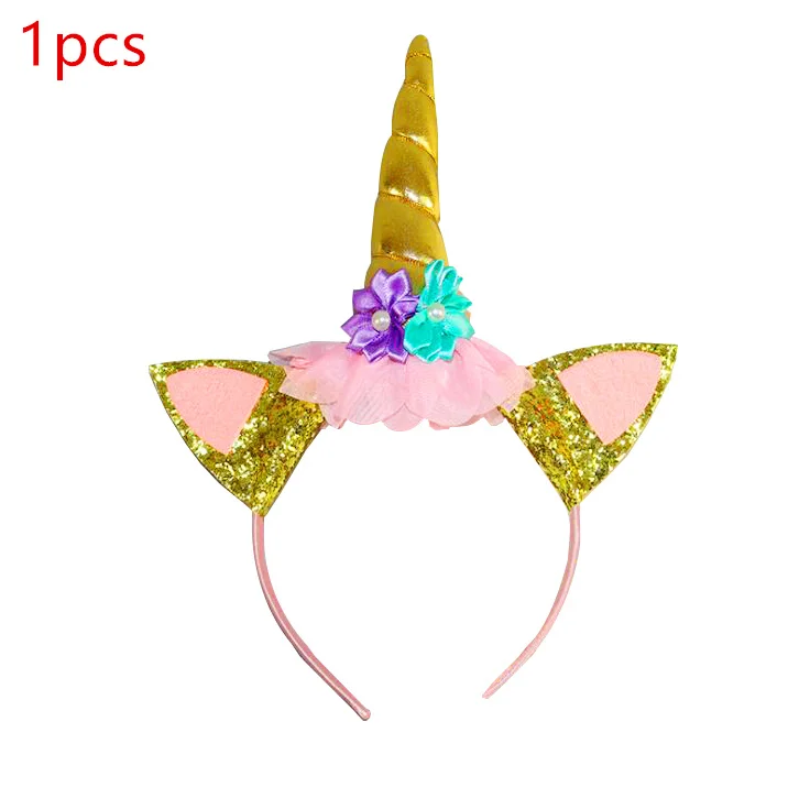 Headband 1pcs 10 шт., розовые тарелки с единорогом, вечерние принадлежности для детского душа, одноразовые тарелки с единорогом, украшения для дня рождения, тарелки с единорогом - Цвет: Headband 1pcs