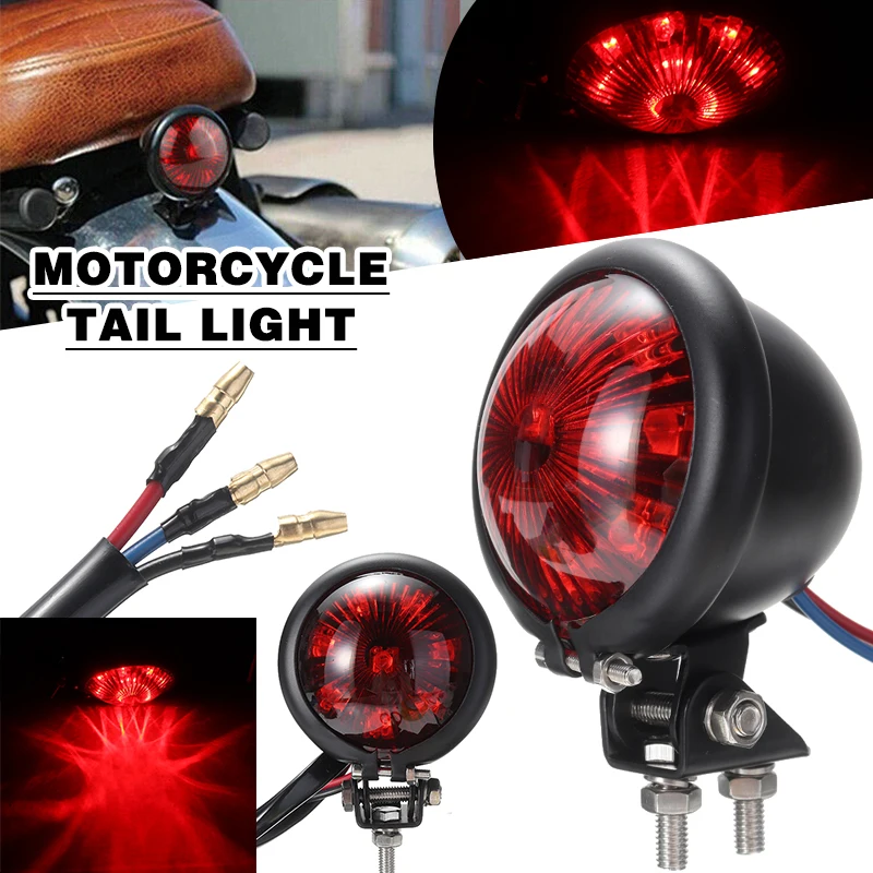 

1pc Retro Motorcycle LED Red Signal Stop Brake Light Rear Tail Lamp 12V For Dirt Bike ATV Scooter DIY Parts Accessories