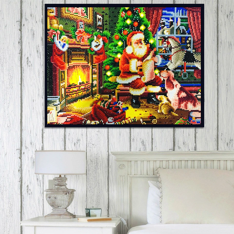 Azqsd Алмазная картина Санта-Клаус в рамке 5D DIY светодиодный Рождественский Декор для дома 40x50 см ручной работы