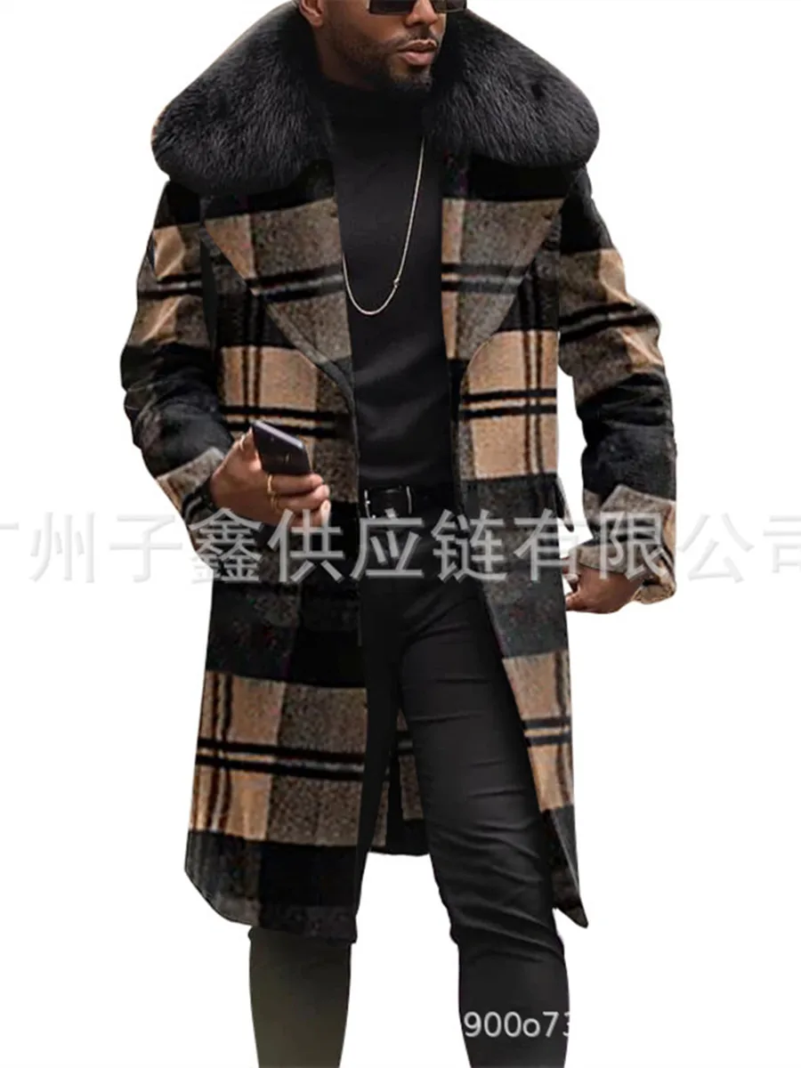 

Check Fur Woolen Coat Trench Windbreaker Mens 2021 Fur Jacket Men's Slim Fit Windbreak Long Coat Men Winter Coat Homme Plus Size