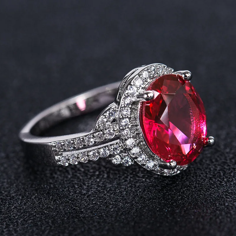 Jellystory, классическое серебро 925, ювелирное изделие, кольца с овальной формой, сапфир, рубин, аметист, драгоценные камни, Женское кольцо, свадебные подарки, размер 6-10 - Цвет камня: JS-CSR581red