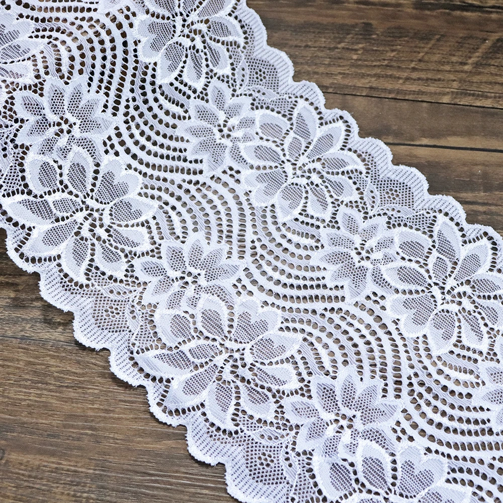 2Yards 18cm Width Elastic Embroidered Lace Trims white Lace Fabrics DIY Crafts Sewing Accessories Wedding Hair Garments Supplies