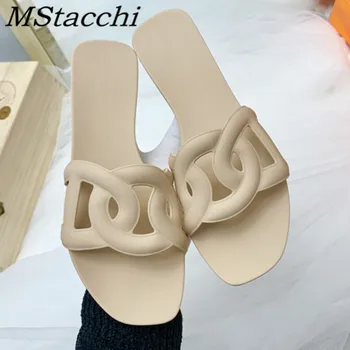

MStacchi Newly Summer Beach Slippers For Women PVC Non-Slip Flat Flip-Flops Shoes Women Open Toe High Quality Party Shoes Ladies