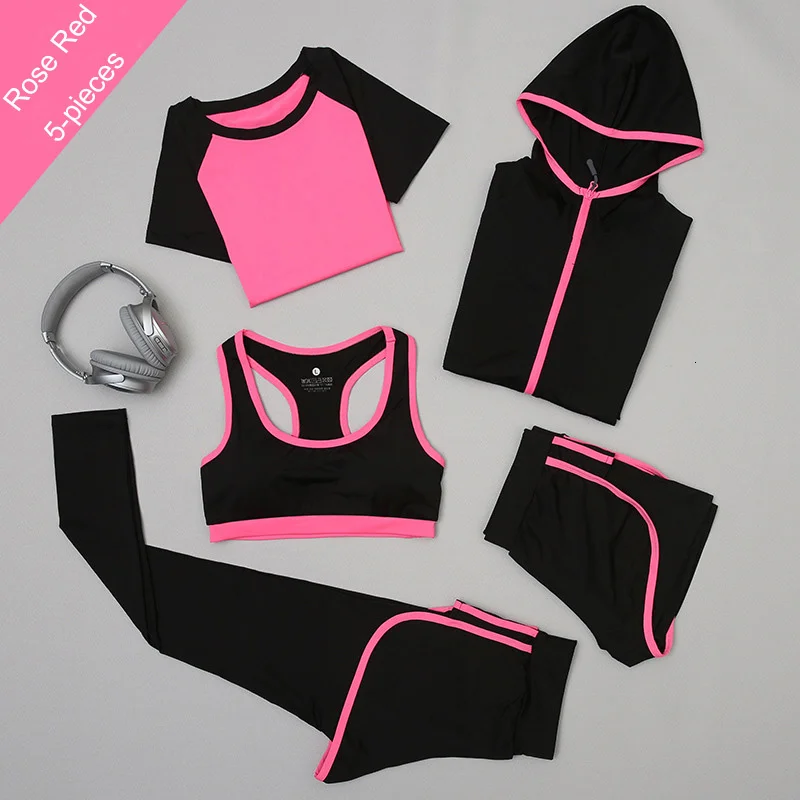 Women Yoga Sets Running Sports Bra Shorts Shirt Coat Set Fitness Gym Push Up Seamless Bras Tops Elastic Pants (2)
