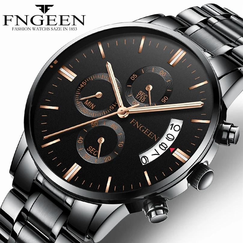 

FNGEEN Brand Fashion Quartz Watch Men Business Water Resistant Auto Date Watch Mens Luminous Wristwatches Relogio Masculino