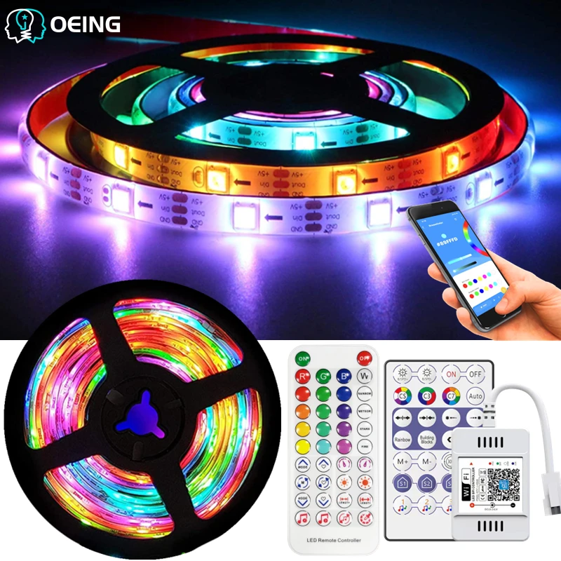 Светодиодная гибкая лента для украшения гостиной 5050 RGB WS2812B с поддержкой Bluetooth Wi-Fi