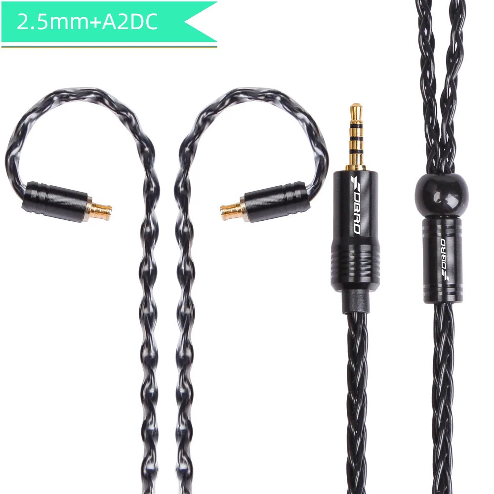black 2.5mm A2DC FDBRO 2,5/3,5/4,4 мм балансный кабель IE80 MMCX 2Pin A2DC IM 8 ядерный мини посеребренные компакт-дисков кабель для SE315 SE425 SE535 SE846 UE900 - Цвет: black 2.5mm A2DC