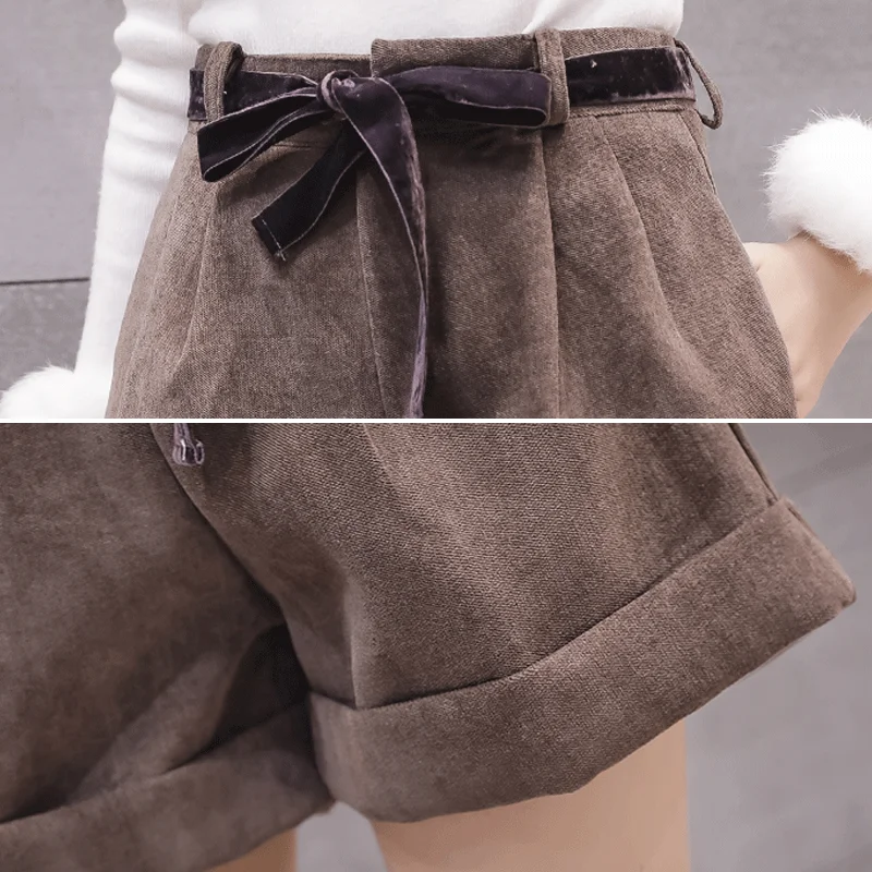 Свободные широкие шорты с манжетами женские осенние зимние корейские шорты на шнуровке harajuku шорты с высокой талией короткие женские студенческие шорты