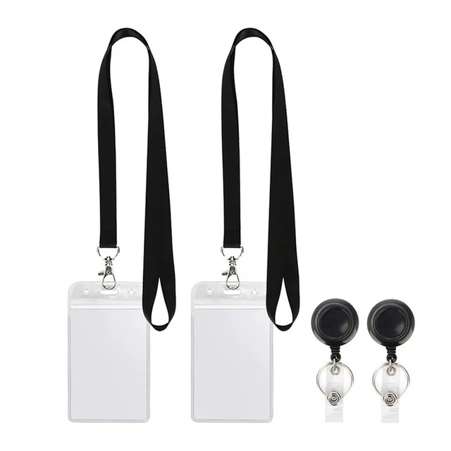 Plastic Transparent Work Card Case with Black Badge Reel Lanyard Retractable  Easy Pull Pass Bus Card