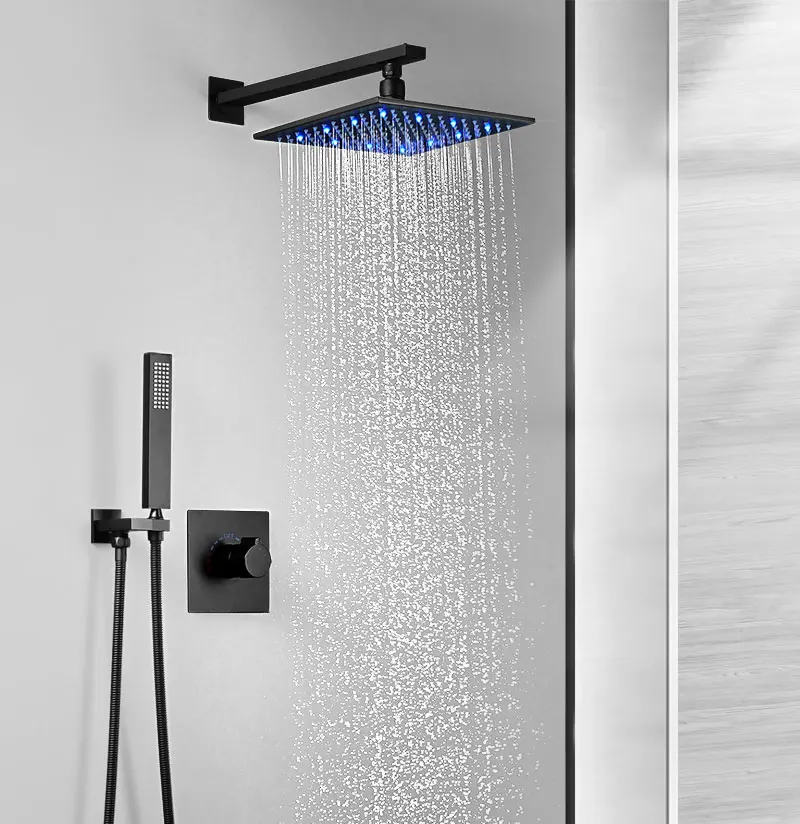 DCAN 10 Inch LED shower set Black Wall-Mounted Embedded Shower System Water-Saving Bathtub And Box Shower Mixer