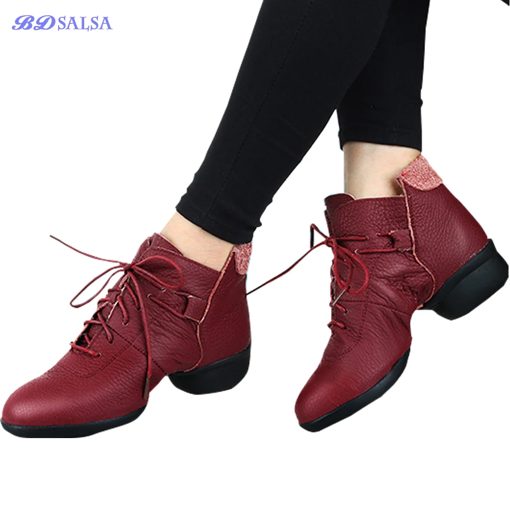 

New Modern Jazz Sailor Square Dance Shoes Cowhide Women's Soft Bottom Increased High Dance Training Shoe Exotic Dancing Sneakers