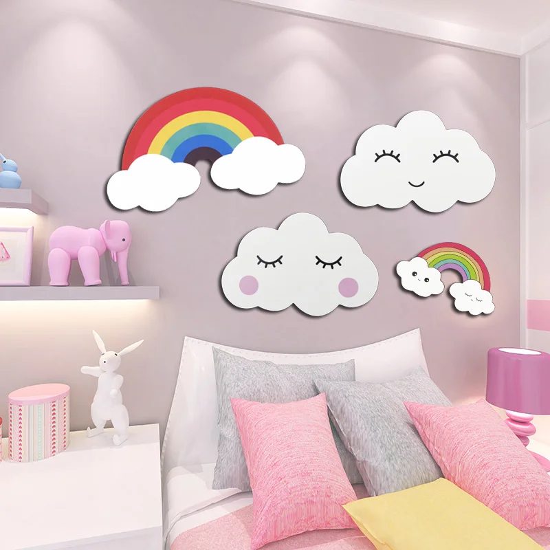 Carta da parati bambini arcobaleno e nuvole e adesivi murali