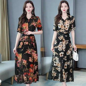 

womens plus size summer clothes set top shirt skirt L-5XL XXL XXXL 3XL XXXXL 4XL print flower loose 2 piece sets Suits for woman