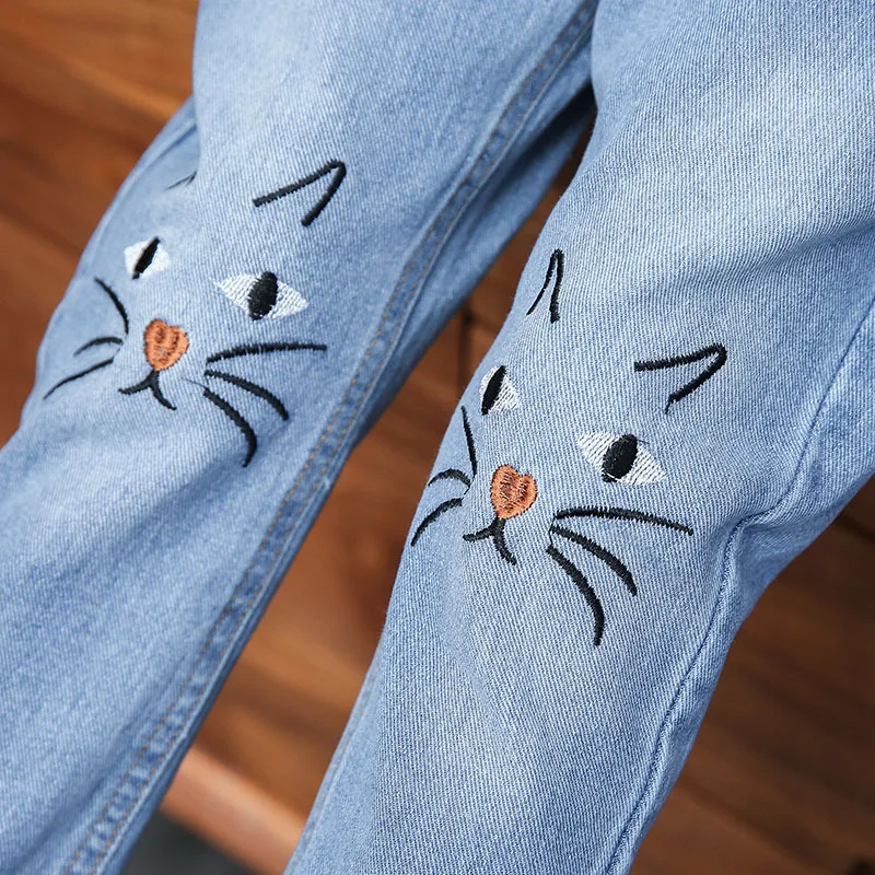 

2019 Spring Clothing New Style Girls Tight Slim Fit Jeans Children Cat Casual Trousers Spring And Autumn Fashion