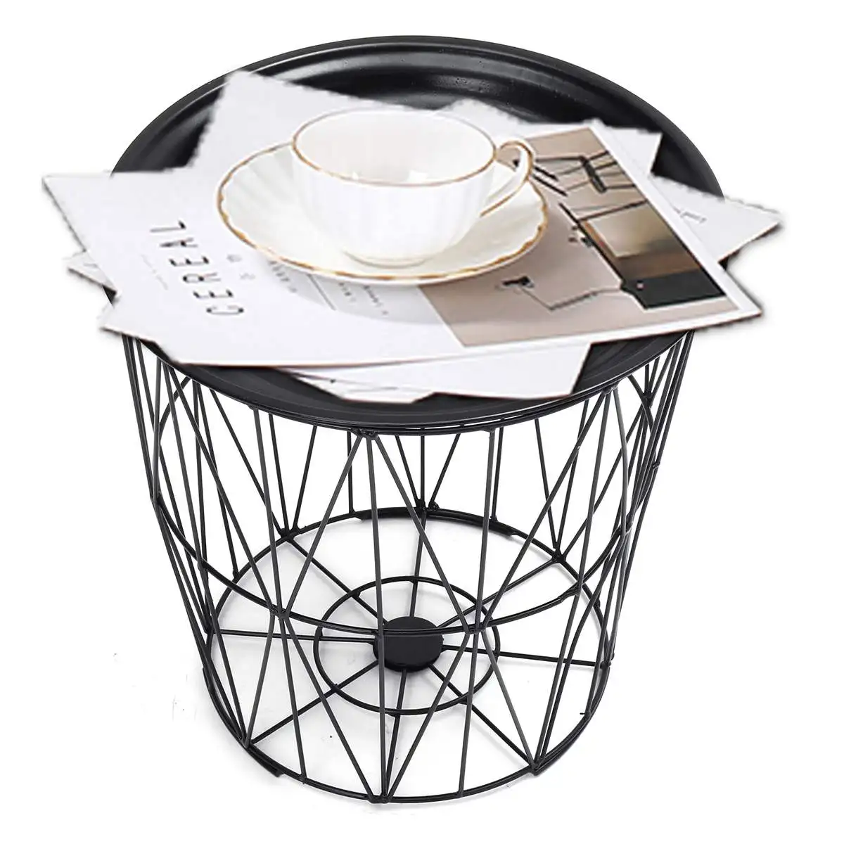 

Creative Nordic Golden Iron Metal Coffee Table Dirty Storage Basket Tea Fruit Snack Service Plate Tray For Bed Living Room Sofa