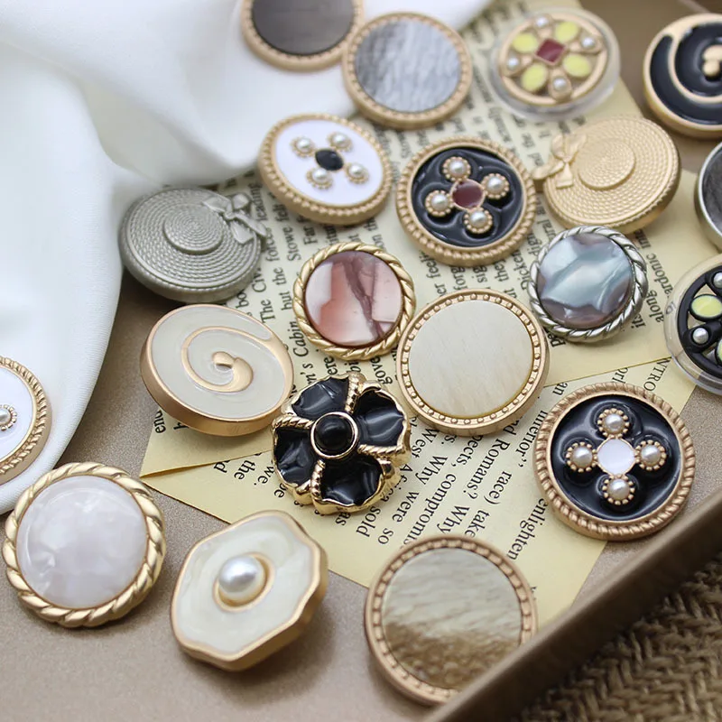 Золотистые металлические пуговицы с жемчугом для одежды швейные пальто