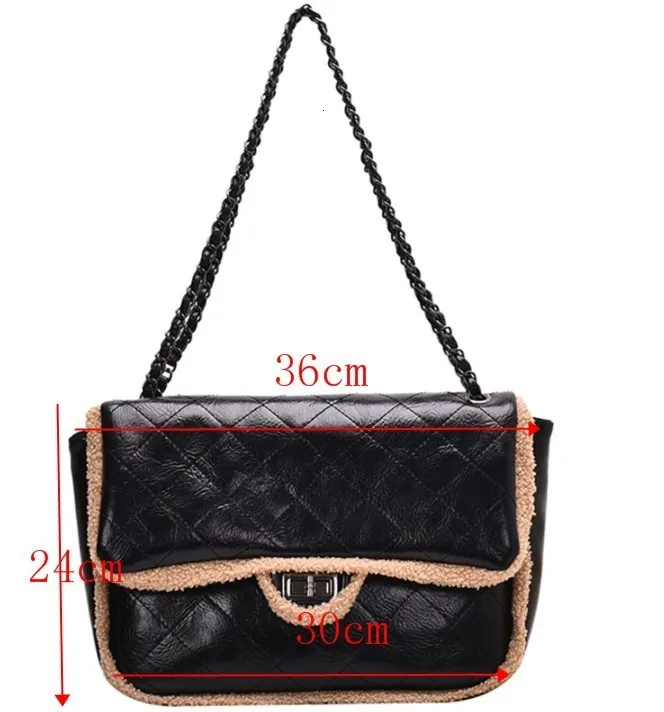 [BXX] Fur Designer Large Capacity Crossbody Bags For Women Winter Messenger Shoulder Bag Lady Chain Lock Handbags HJ812