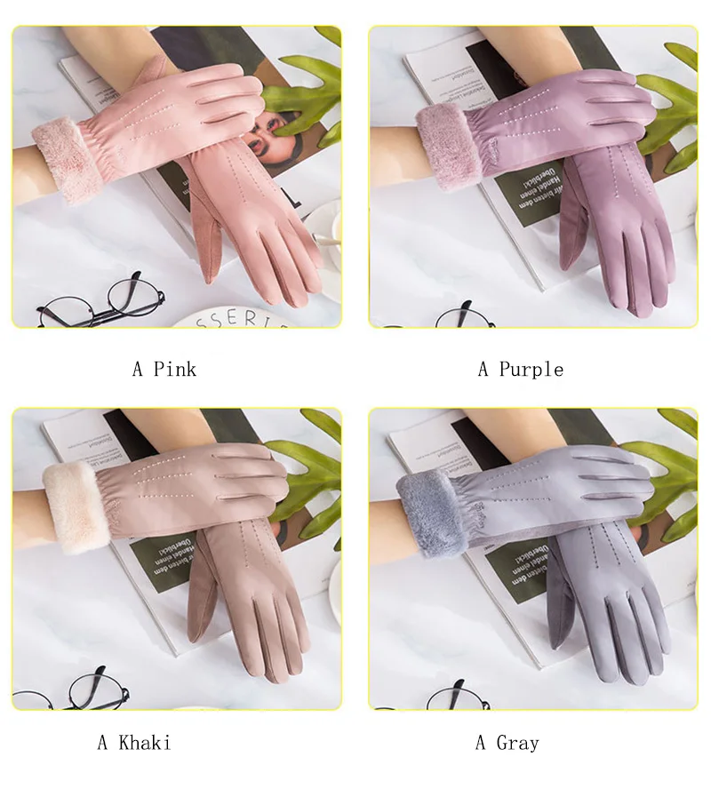 Lovely lace plush wrist touch screen gloves warm winter ladies riding outdoor riding touch screen warm gloves C64C