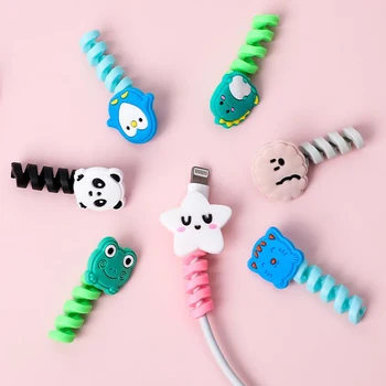

10 Pcs/set Cartoon Animals Penguin Dinosaur Dog Silicone Spiral Cable Protector Data Line Winder for Headphone Phone Holder