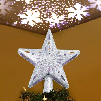 

3D Hollow Star Christmas Tree Topper Lighted Sparkling Star with Rotating Snow Flake Projector Christmas Tree Ornament