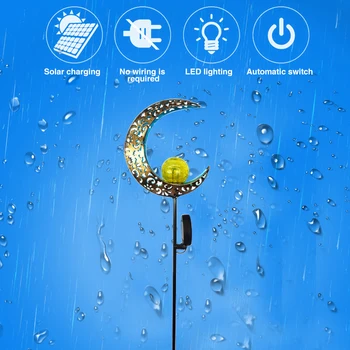 

Patio Outdoor Lawn Crackle Glass Moon Waterproof Yard LED Garden Light Stake Courtyard Warm White Solar Powered Retro Decorative