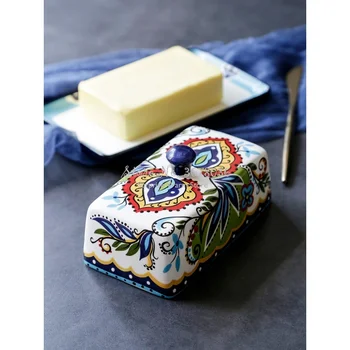 

8 inch Butter Plates Creative Ceramics Butter Pan European Tableware Pan with Cover Dessert Butter Dish Cheese Storage Box