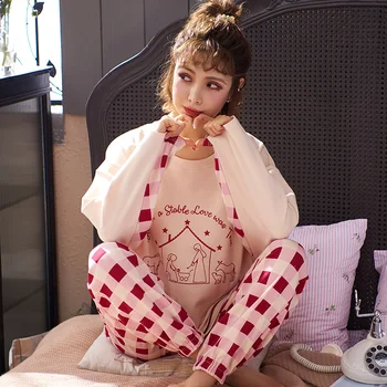 

2020 New Maternity Pajamas Set Autumn Long Sleeve Cartoon Printing Cute Pajamas Girl Pajamas Mujer Casual Pajamas