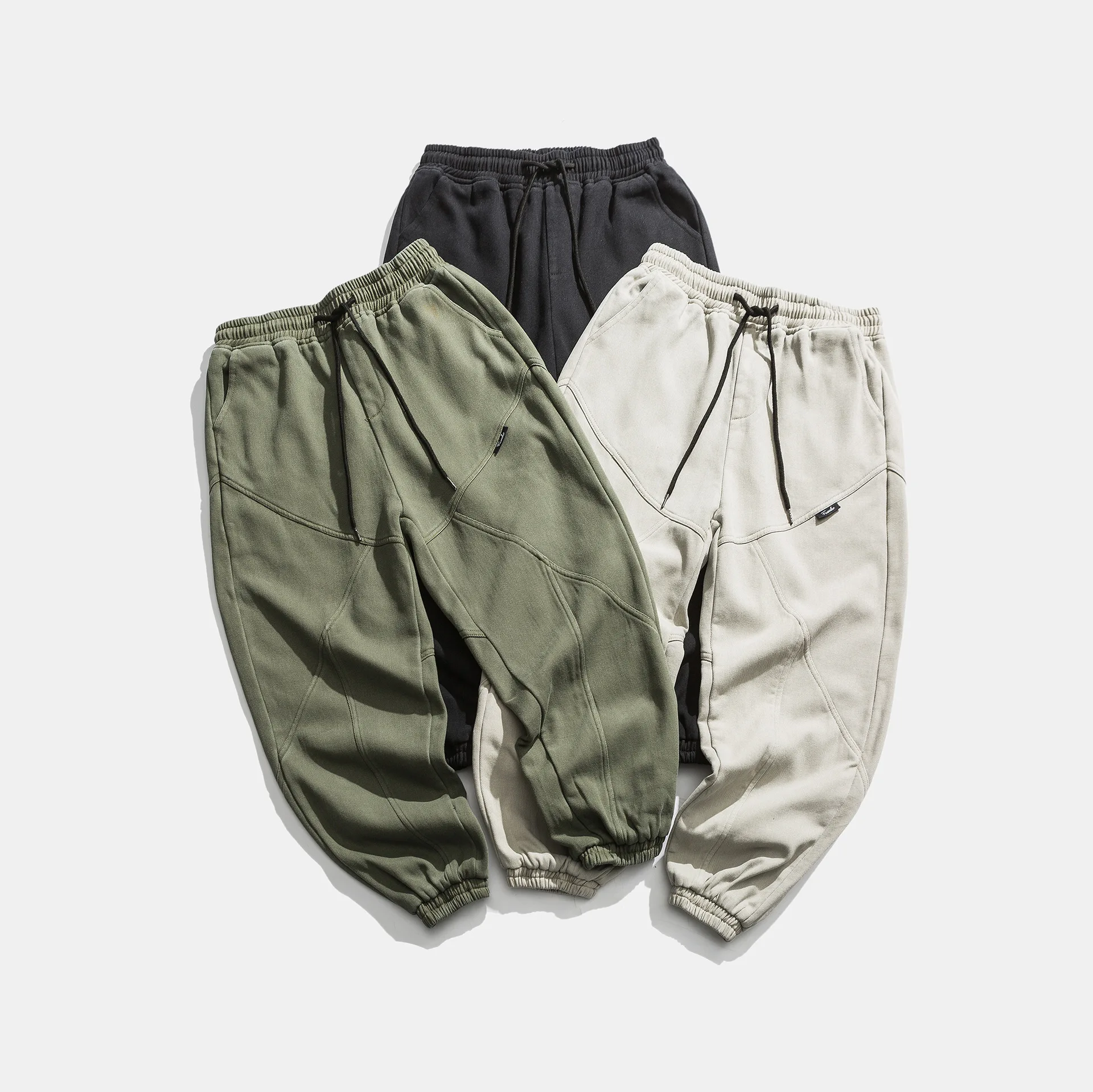 

Wu Navigation Japanese-style Retro Solid Color Lace-up plus Velvet Warm Beam Leg Sweatpants Men's Youth Students Loose Harem Pan