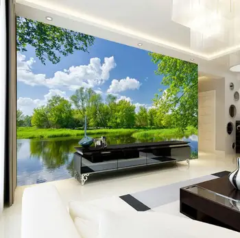

8d mural nature landscape wallpapers sofa background wallpaper idyllic seamless wall covering blue sky and white clouds mural