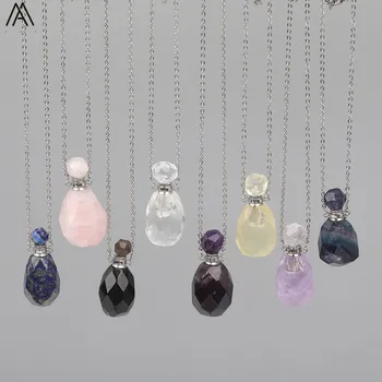 

Natural White Quartz Perfume Bottle Pendant Necklace Women Lapis Stone Essential Oil Diffsuer Healing Necklace DSS-266AMCE