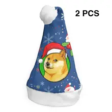 Шапка Санта-Клауса с принтом рождественской шляпки Doge Meme персонализированные шапочки для рождественской вечеринки с плюшевой отделкой для взрослых детей Рождественское украшение для дома
