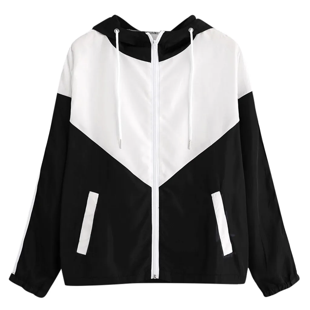 Hxroolrp Harajuku Women Causal Cut Sew Hooded Zip Up Pockets Running Jackets Outdoor Ladies Anorak Sport Coat For 4 Colors