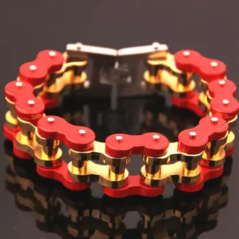 

22MM Wide Heavy Red Gold Color Stainless Steel Biker Bracelet Men Bicycle Motorcycle Chain Mens Bracelets Jewelry Armband