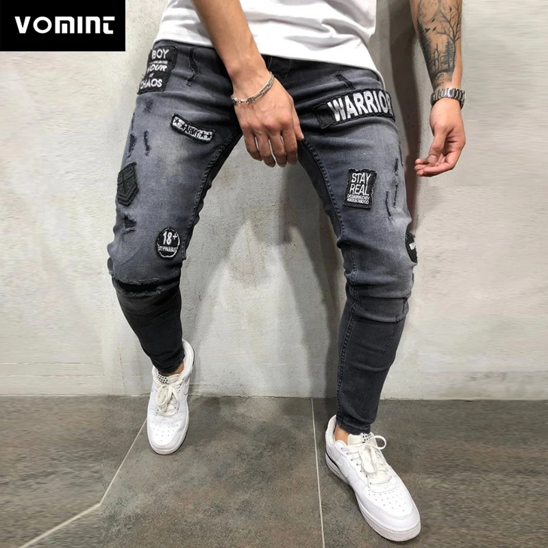 

VOMINT Fashionable New Of Hole-breaking Men's Jeans Figure-flattering Small-cut Jeans Knee-joint-style Pants Denim jeans