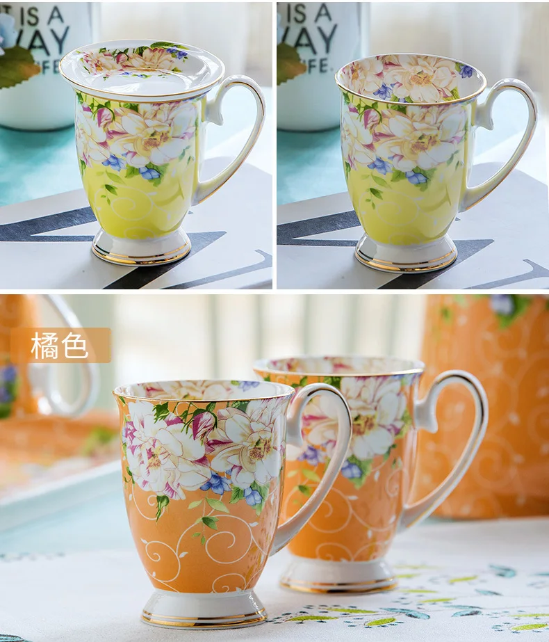 Керамика чашка круглая кружка с закрытыми костяной фарфор воды чашка для завтрака молочный кофе цветок чашка американский стиль посуда для напитков