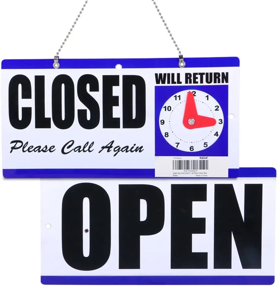 

Eagle Open and Closed Sign, Plastic, with Hanging Chain, Double Sides with