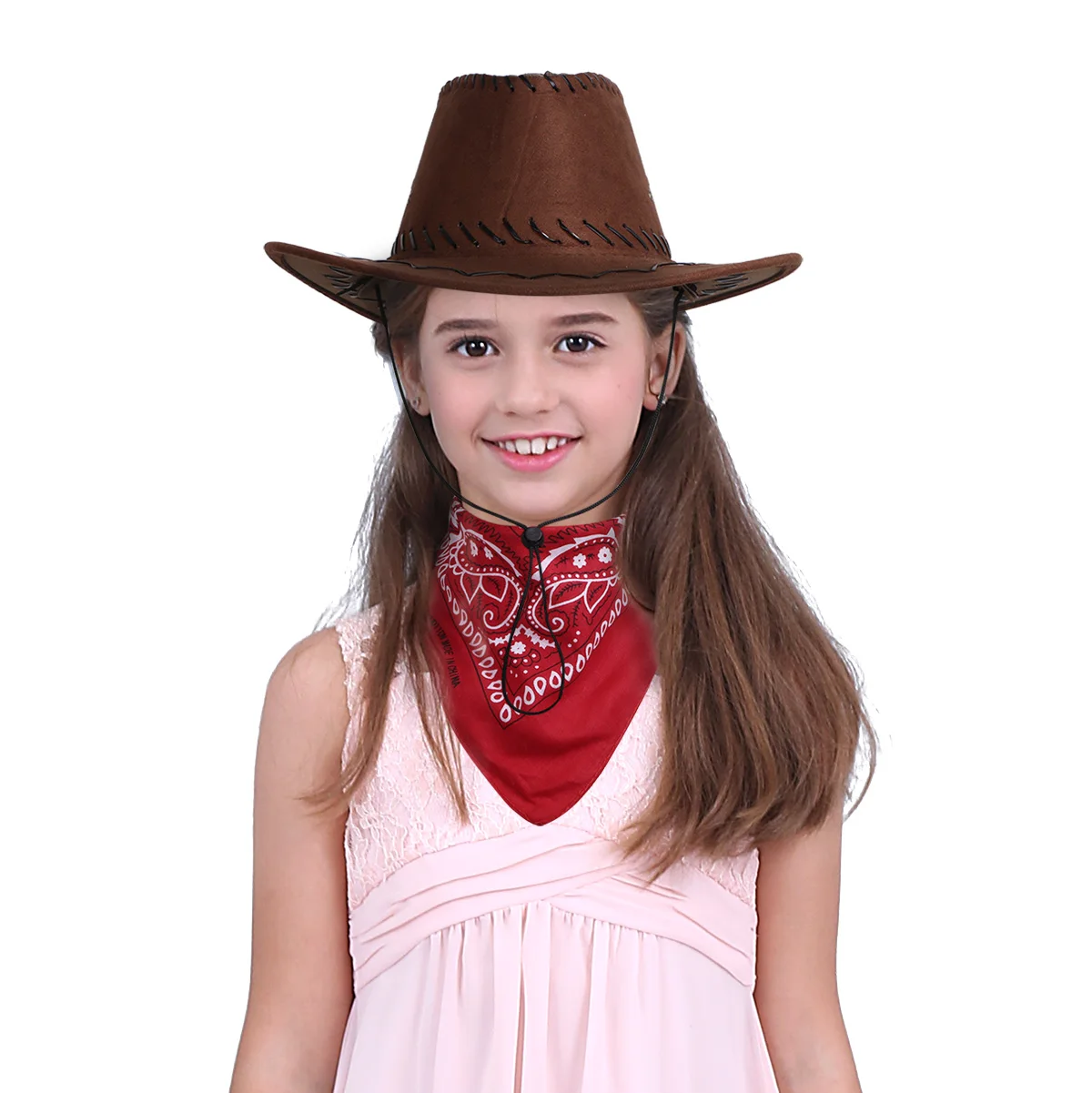 FAUX SUEDE COWBOY HATS AND PAISLEY BANDANA WESTERN FANCY DRESS COSTUME ACCESSORY 