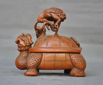 

Old Chinese Boxwood wood master Hand carved Dragon turtle Cranes box